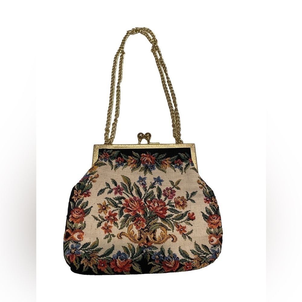 Needlpoint Tapestry Floral Crossbody Purse Bag 1950’s Vintage - Picture 2 of 13